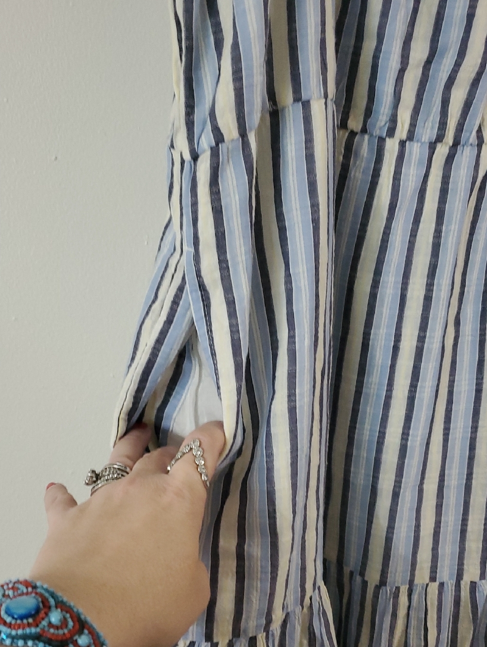 Aerie Striped Blue White Tiered Sundress - Sleeveless Midi Size Lg Cotton Resort - Picture 5 of 14